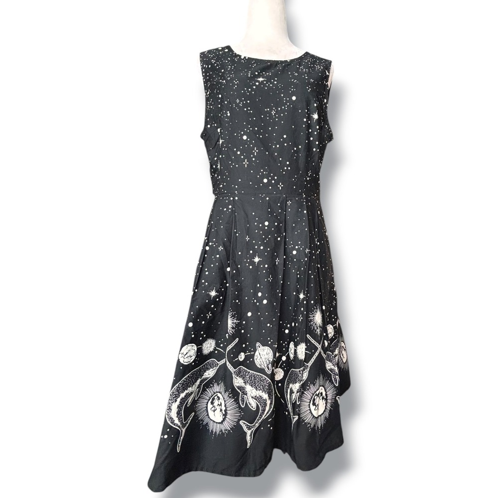Dangerfield Celestial Narwhal Space Dress Black White Starry Retro Fit Flare